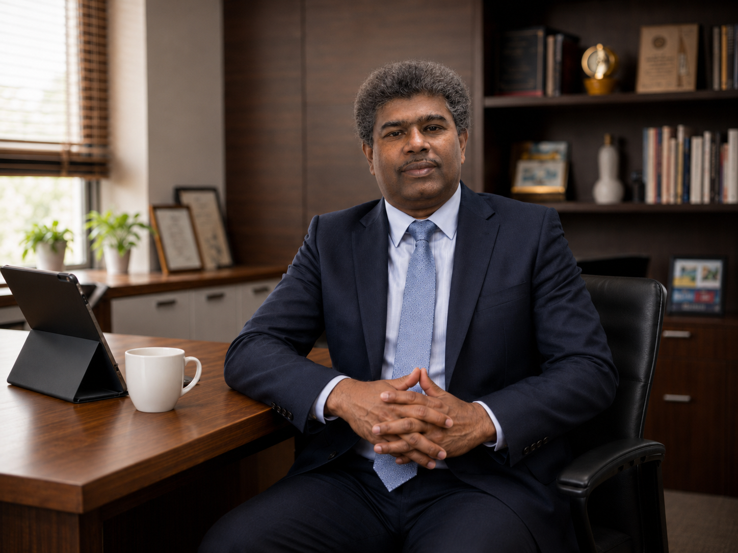 Don Jayasinghe seated in a professional office
